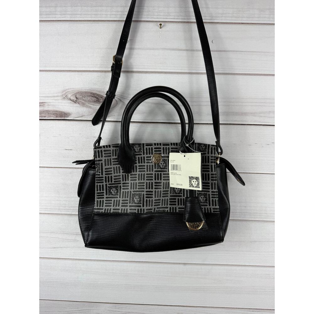 Anne Klein black monogram satchel purse, brand‎ new with tags